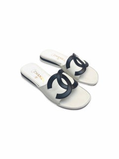 Chanel Interlocking CC logo black and white leather sandals