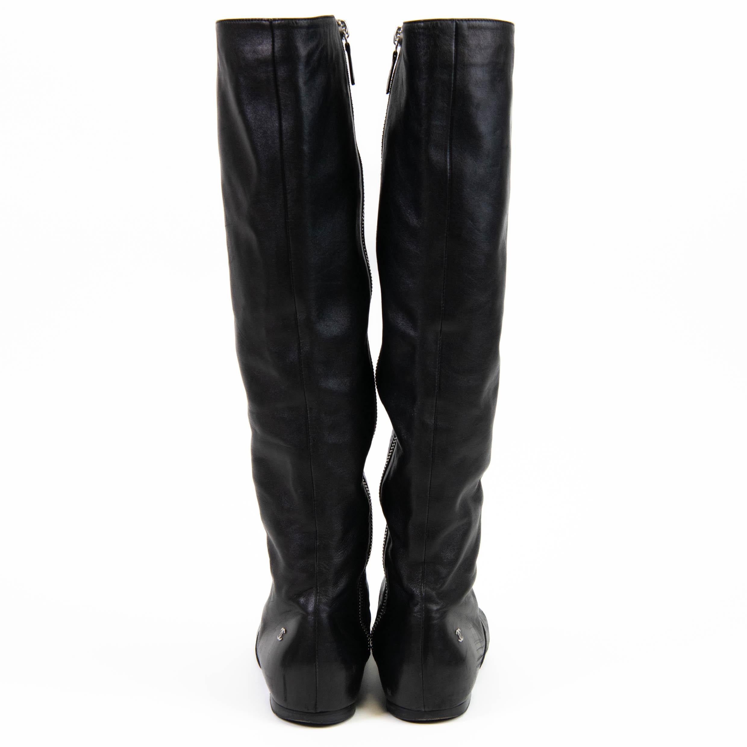Chanel Interlocking CC Logo Black Leather Riding Boots Size 36.5 3