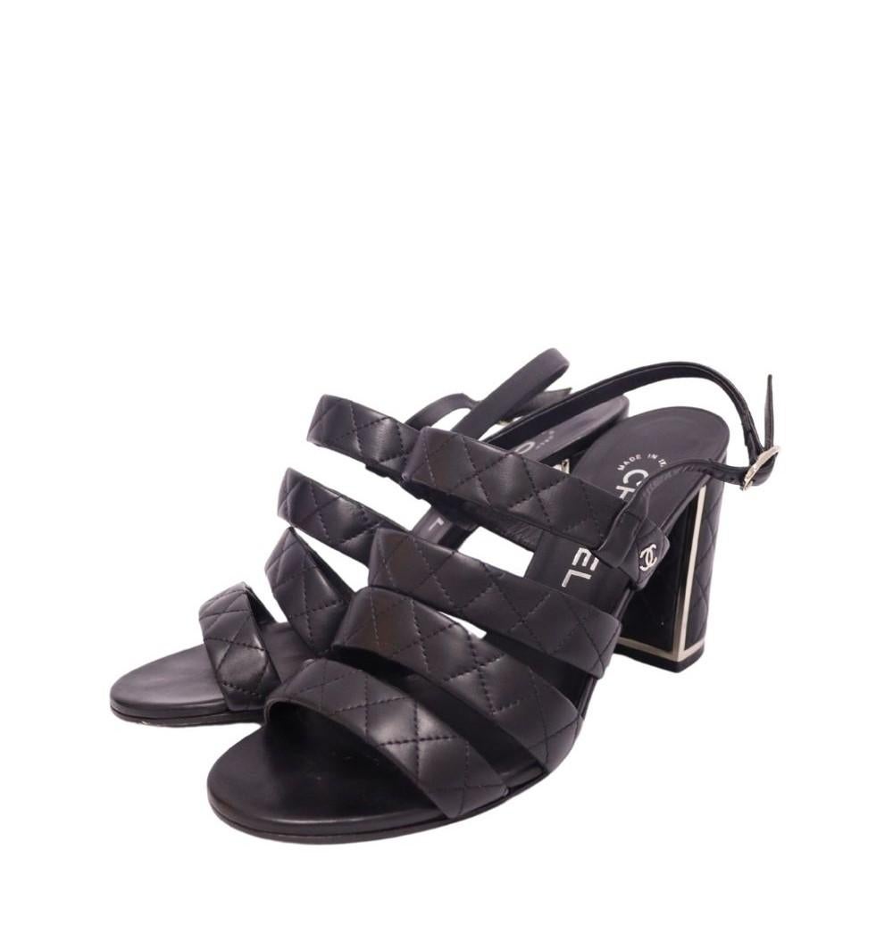 Chanel Interlocking CC Logo Lambskin Slingback Sandals, Features a Round Toe, Crafted from Leather, and an 9.5cm Heel.

Material: Leather
Size: EU 38
Heel Height: 9.5cm
Overall Condition: Excellent
Interior Condition: Signs of wear
Exterior