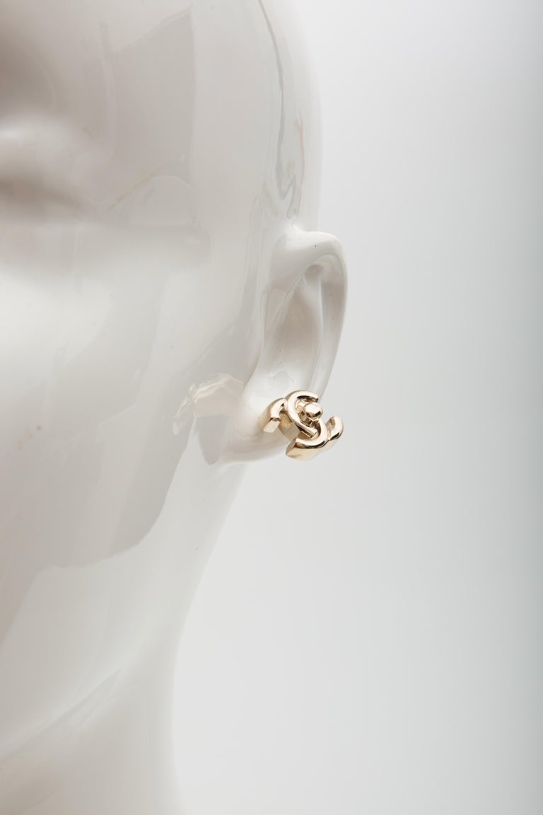 Chanel Interlocking CC Turn Lock Stud Earrings Light Gold (2022) at 1stDibs