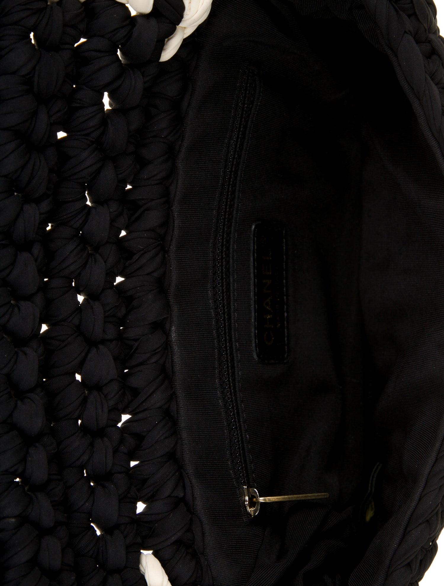 Chanel Interwoven Woven Crochet Bicolor Two Tone Medium Black & White Flap Bag For Sale 6