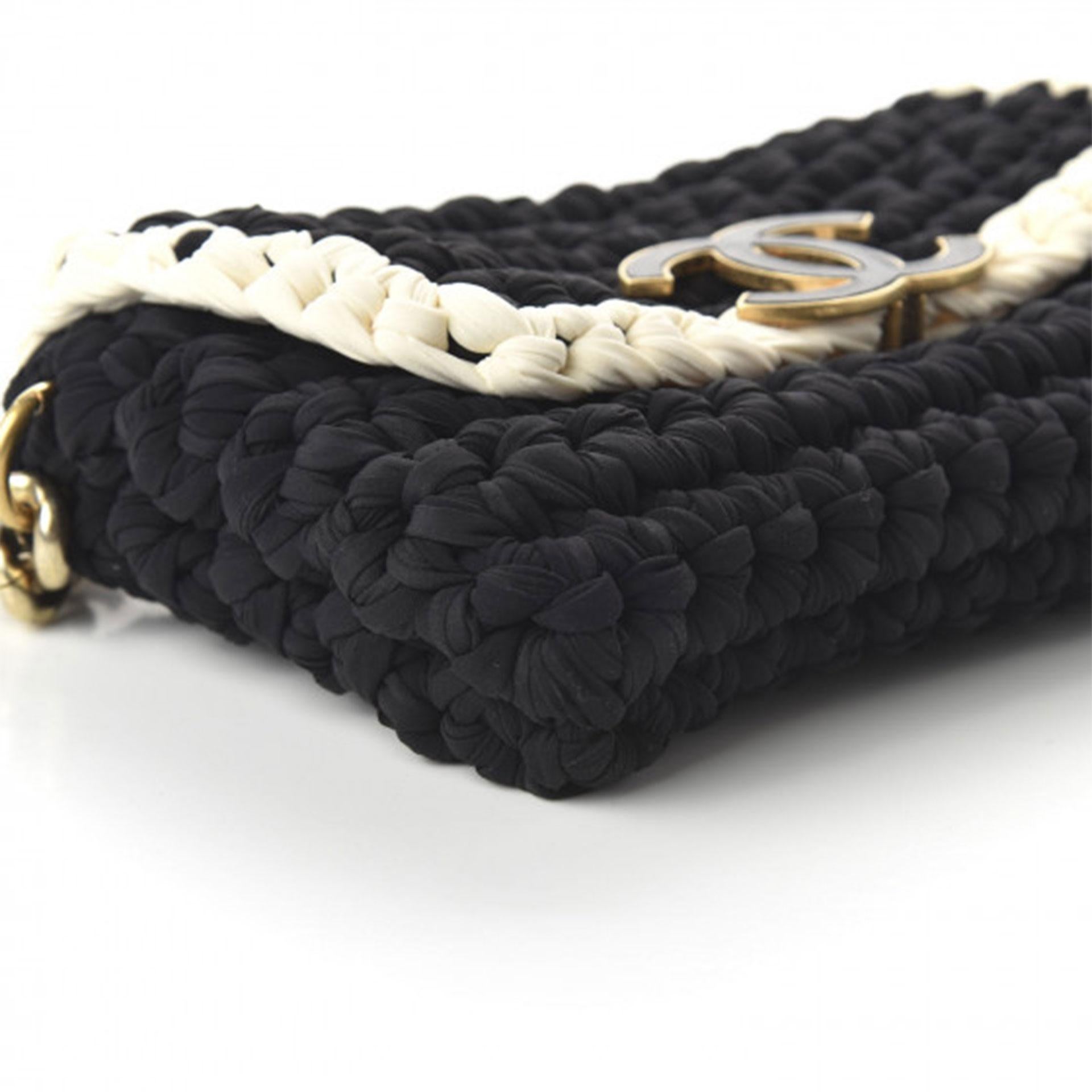 Chanel Interwoven Woven Crochet Bicolor Two Tone Medium Black & White Flap Bag For Sale 9