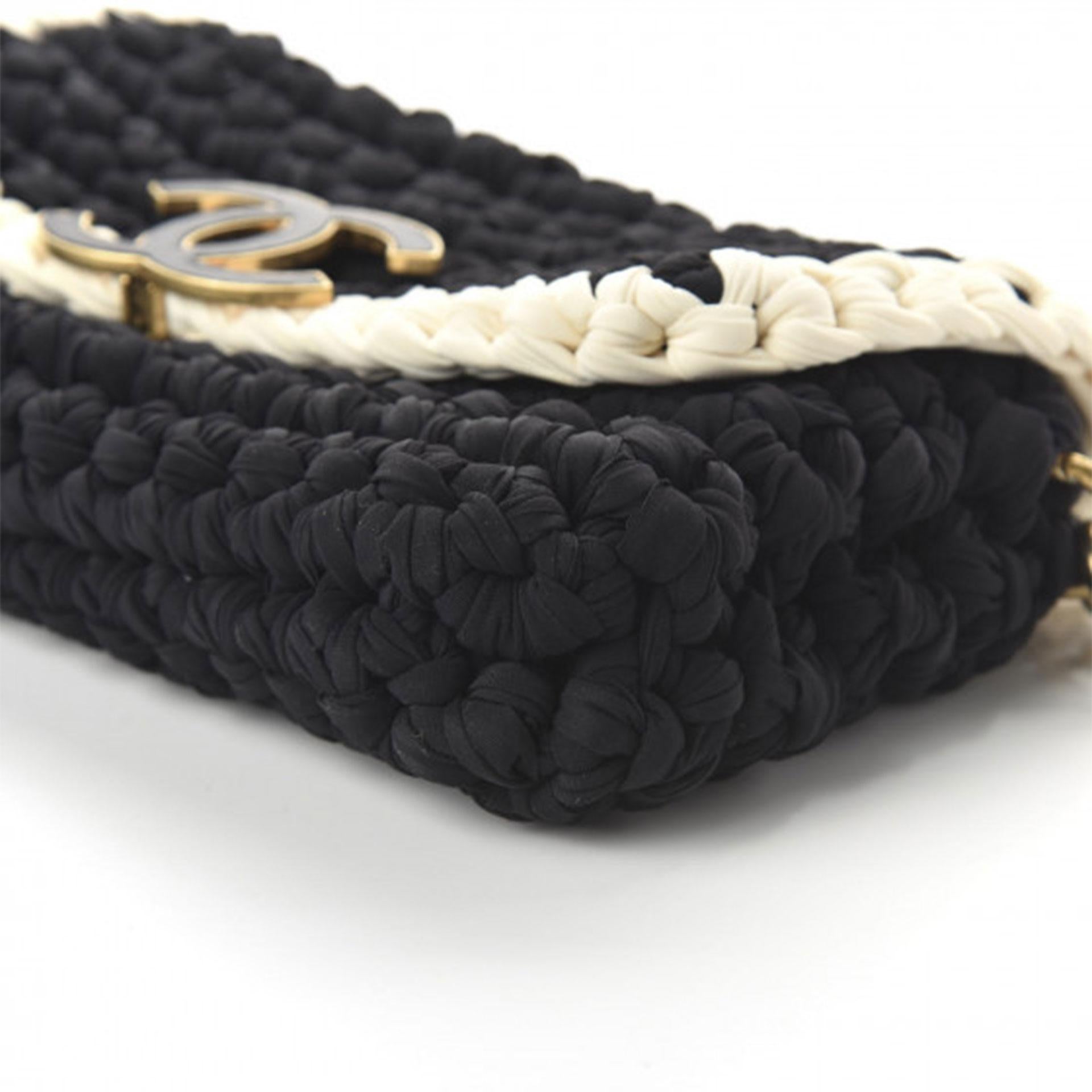 Chanel Interwoven Woven Crochet Bicolor Two Tone Medium Black & White Flap Bag For Sale 10