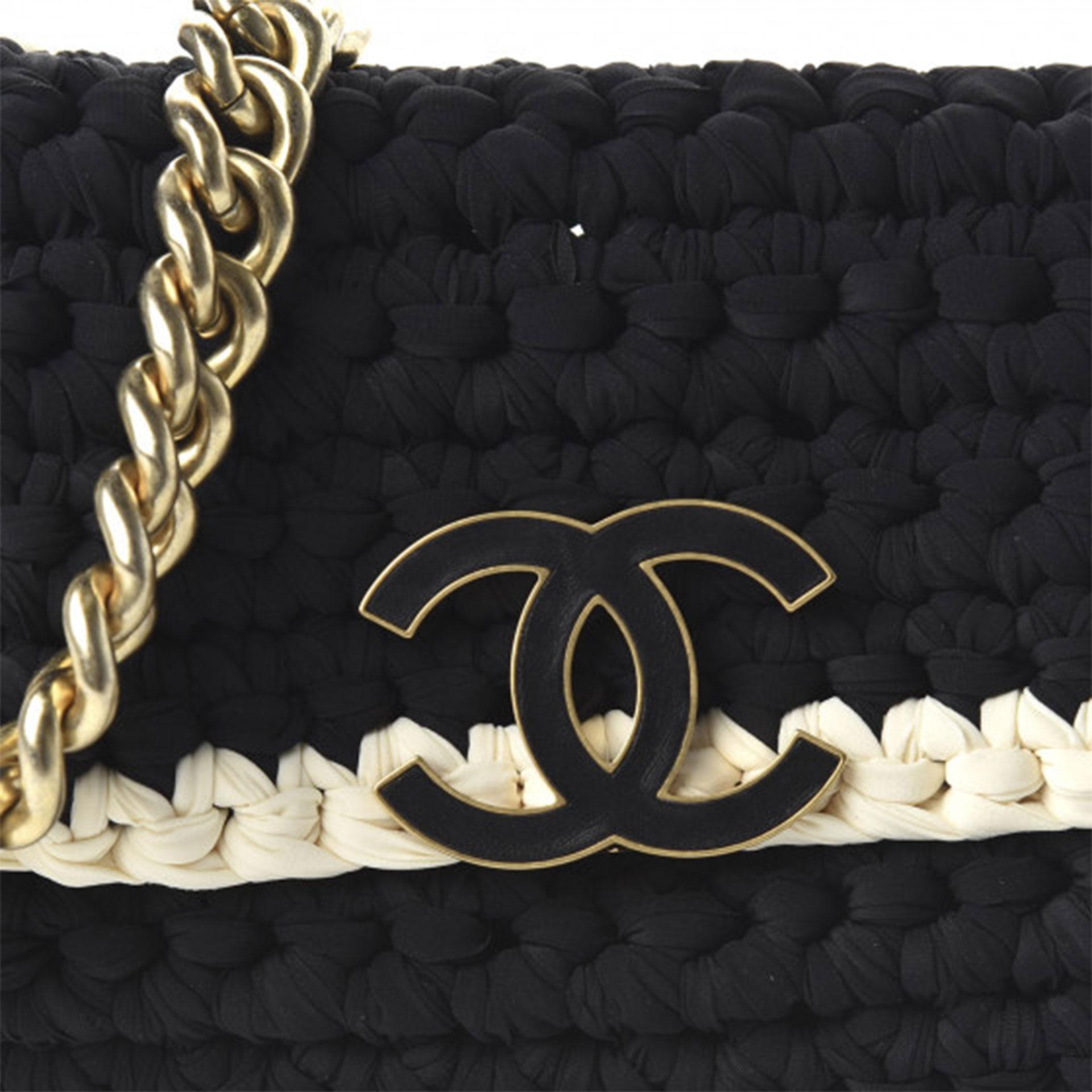 Women's or Men's Chanel Interwoven Woven Crochet Bicolor Two Tone Medium Black & White Flap Bag For Sale