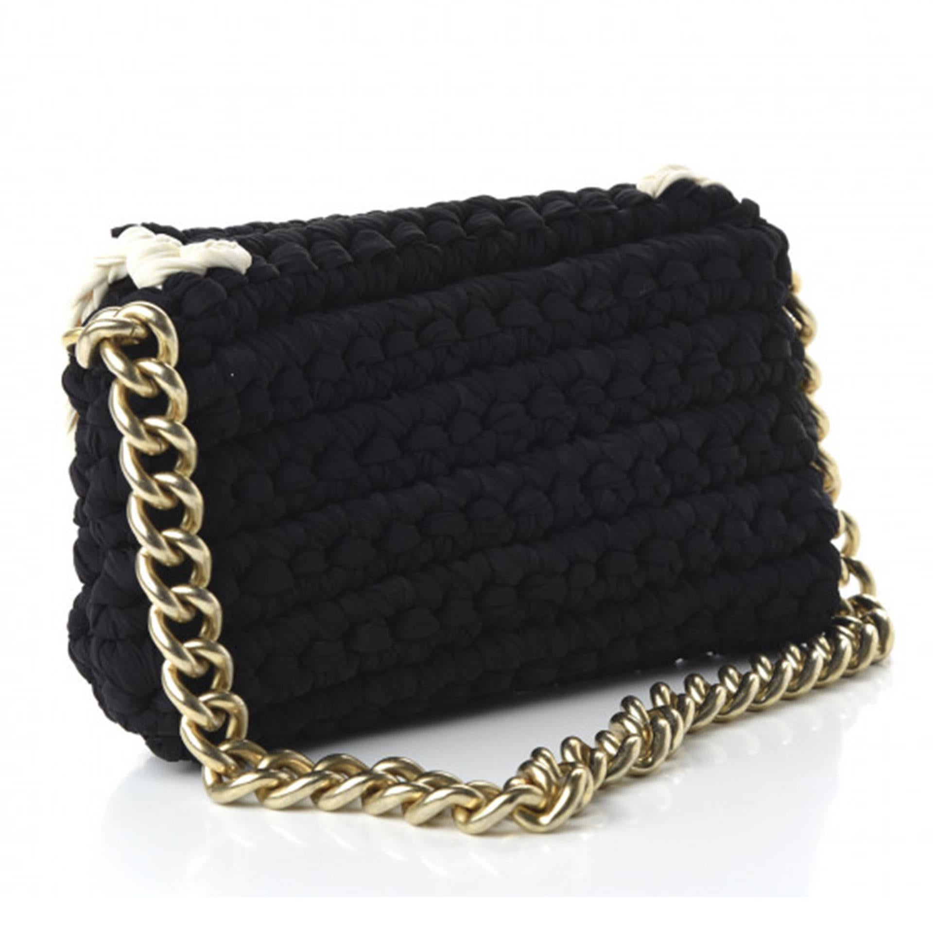 Chanel Interwoven Woven Crochet Bicolor Two Tone Medium Black & White Flap Bag For Sale 2