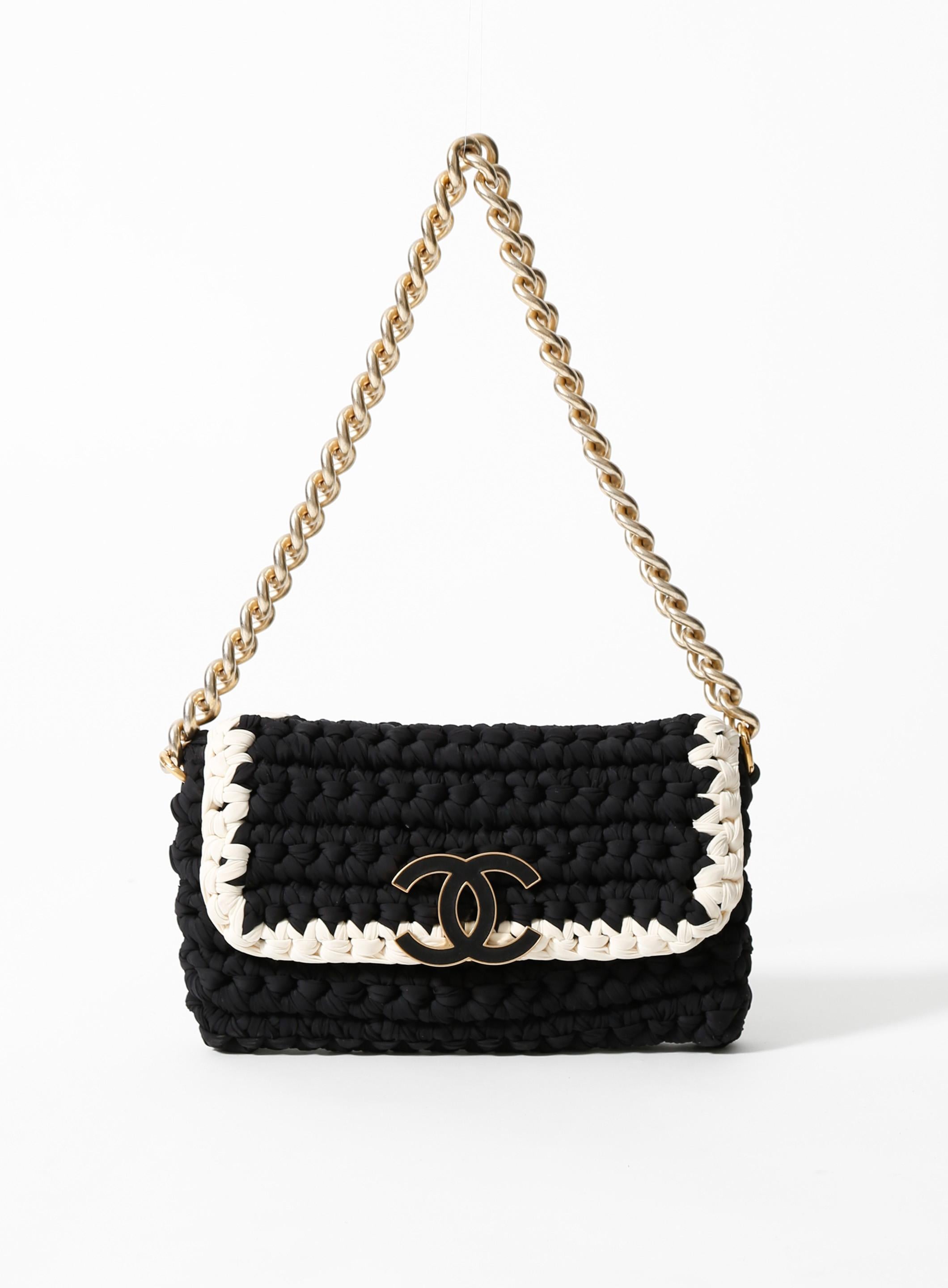 Chanel Interwoven Woven Crochet Bicolor Two Tone Medium Black & White Flap Bag For Sale 3