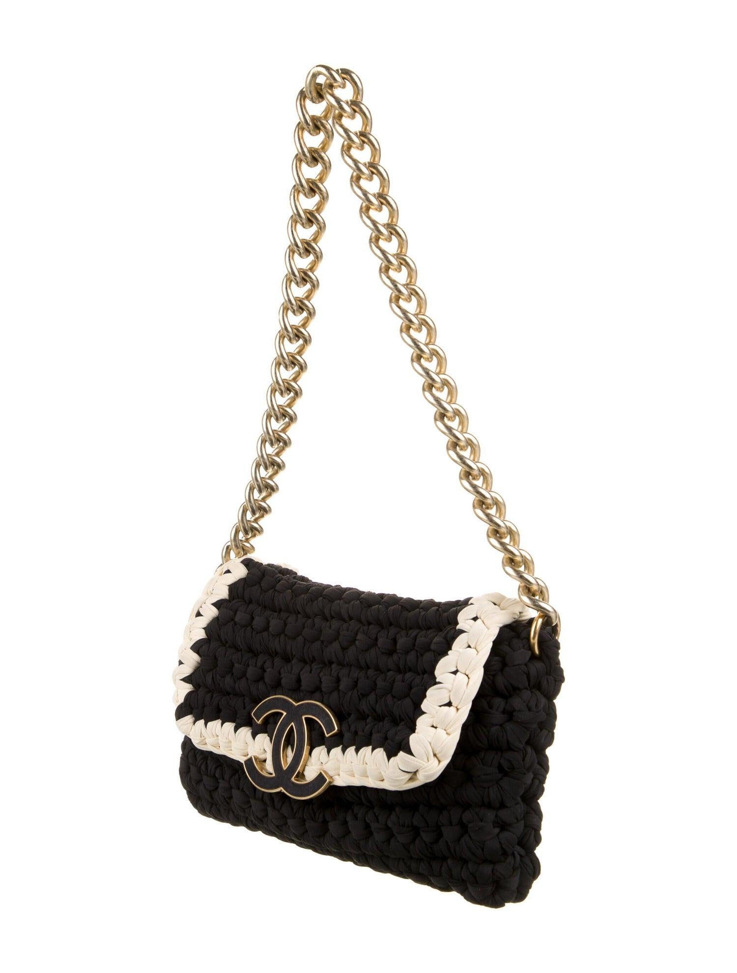 Chanel Interwoven Woven Crochet Bicolor Two Tone Medium Black & White Flap Bag For Sale 4