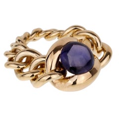 Used Chanel Iolite Chain Link Yellow Gold Ring