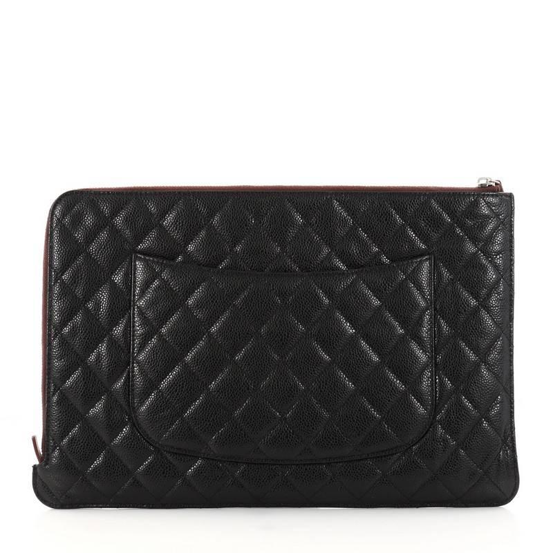 Black Chanel iPad Pouch Quilted Caviar Large