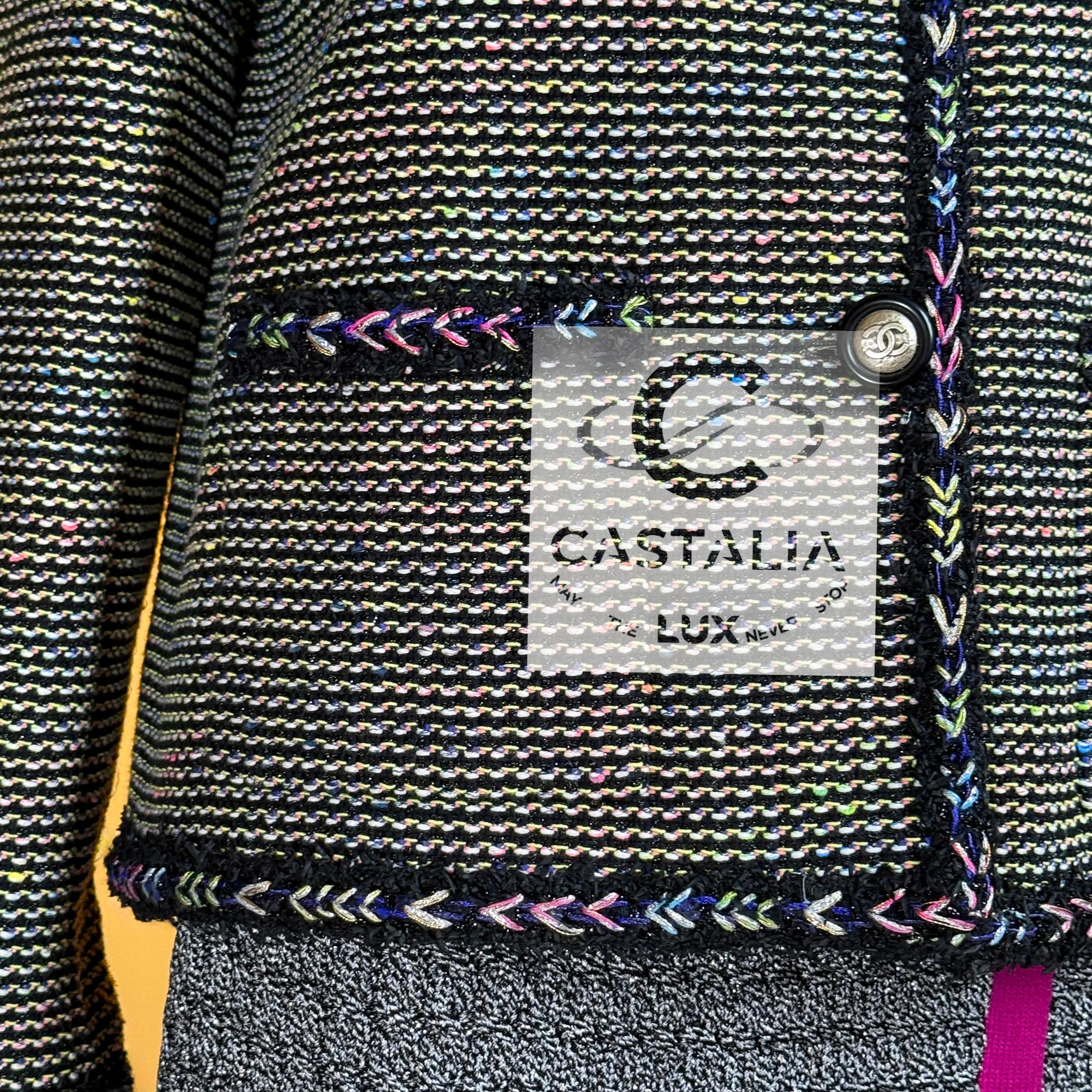 CHANEL Iridescent Black Lesage Tweed Jacket 42 FR For Sale 6