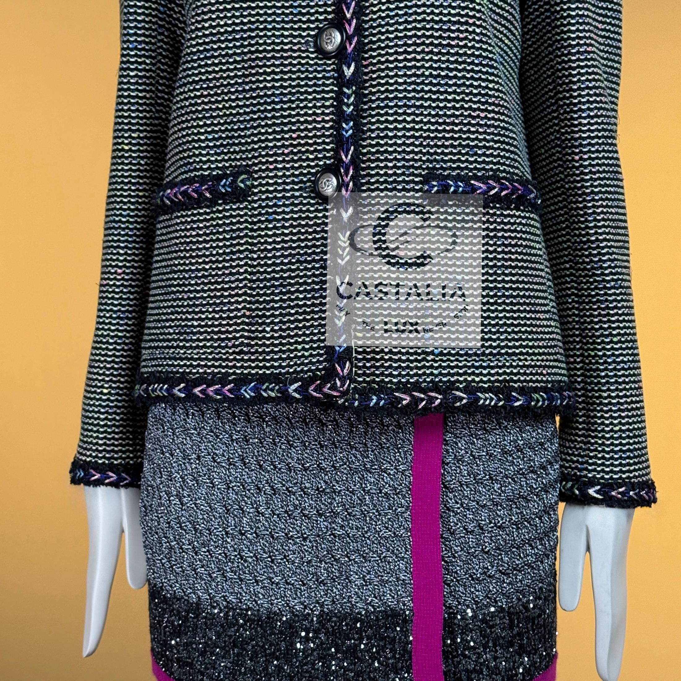 CHANEL Iridescent Black Lesage Tweed Jacket 42 FR For Sale 7