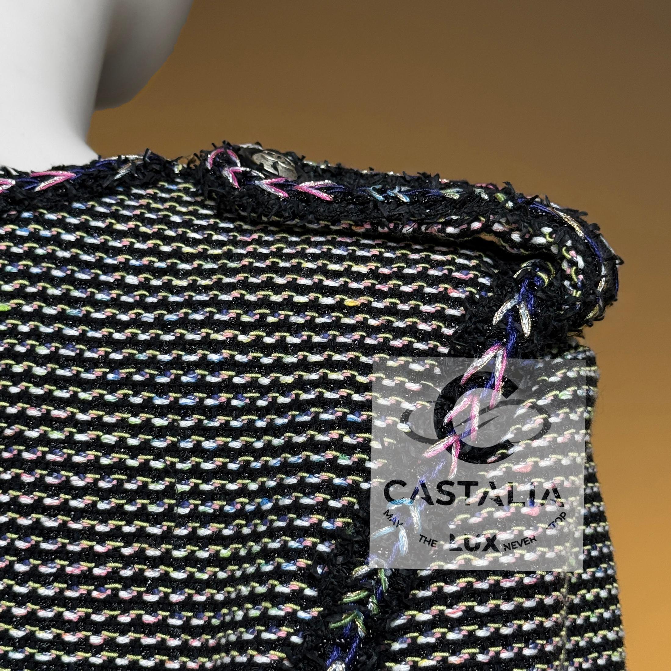 CHANEL Iridescent Black Lesage Tweed Jacket 42 FR For Sale 11