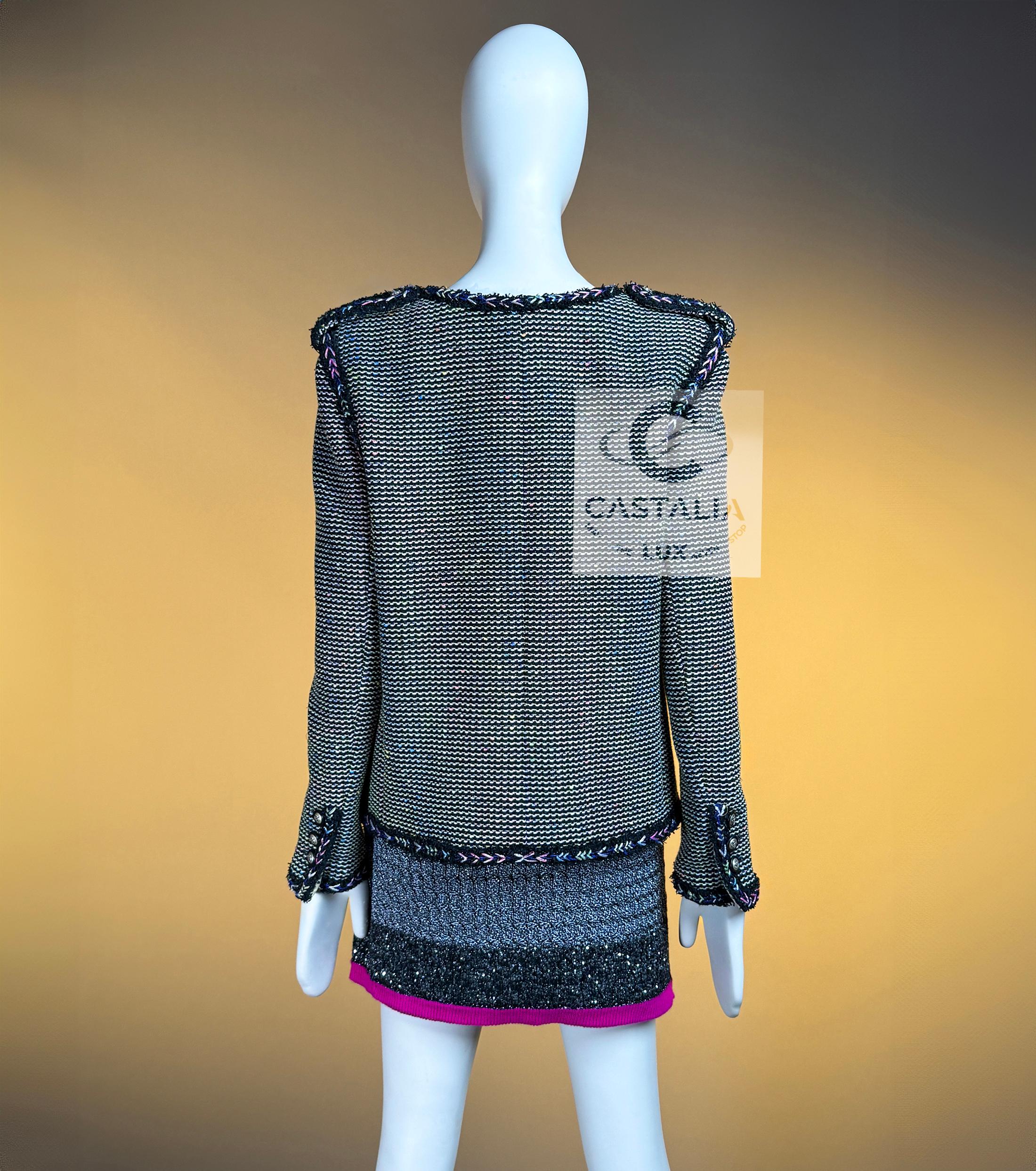 CHANEL Iridescent Black Lesage Tweed Jacket 42 FR For Sale 12