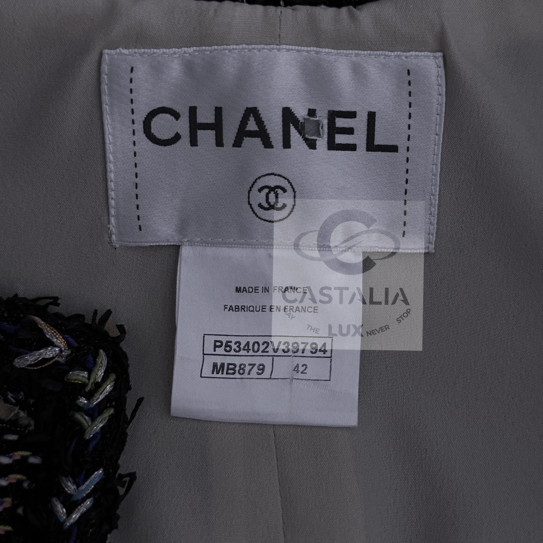 CHANEL Iridescent Black Lesage Tweed Jacket 42 FR For Sale 13