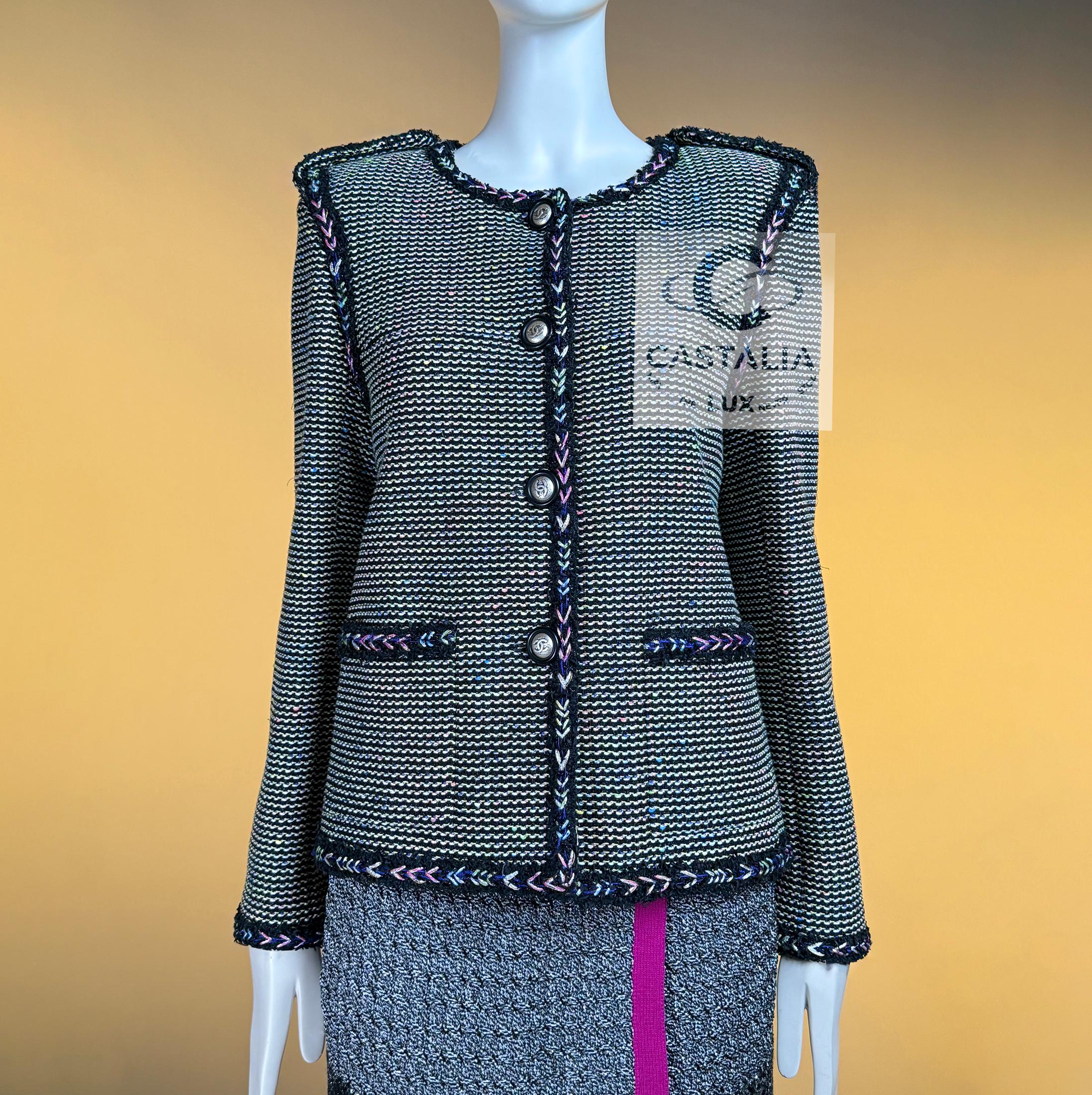 CHANEL Iridescent Black Lesage Tweed Jacket 42 FR For Sale 1
