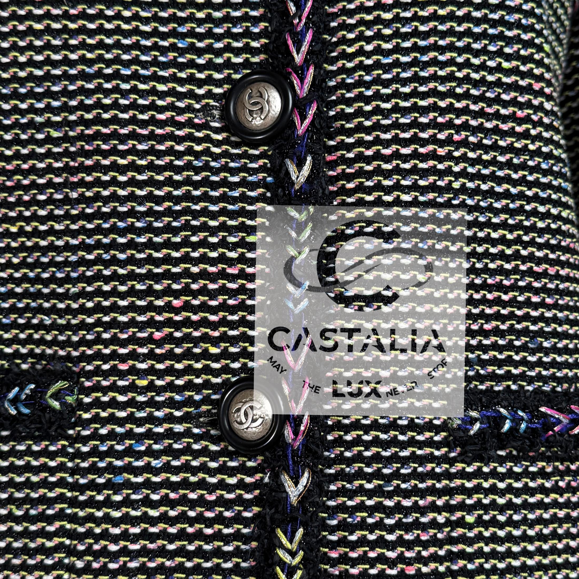 CHANEL Iridescent Black Lesage Tweed Jacket 42 FR For Sale 4