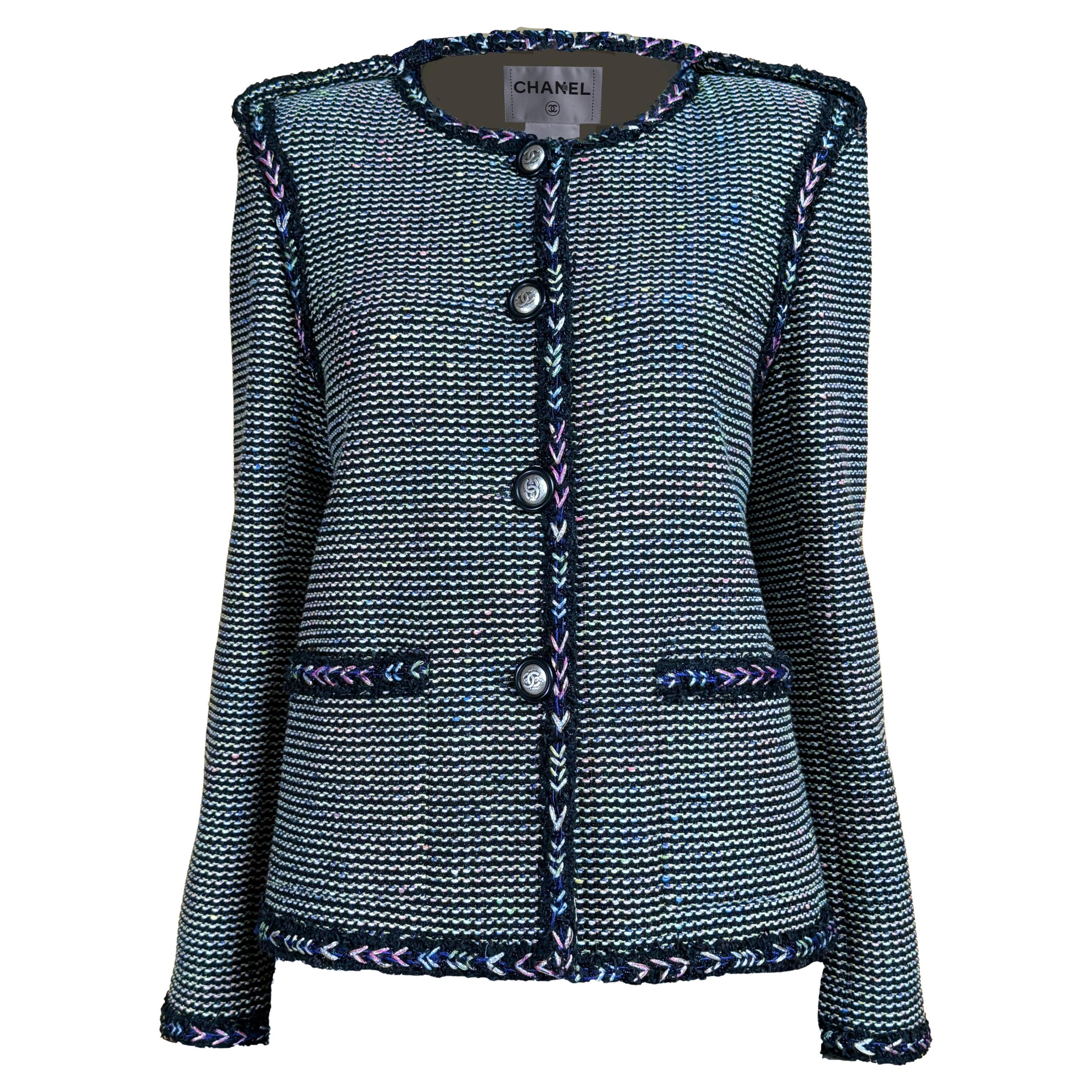 CHANEL Iridescent Black Lesage Tweed Jacket 42 FR For Sale