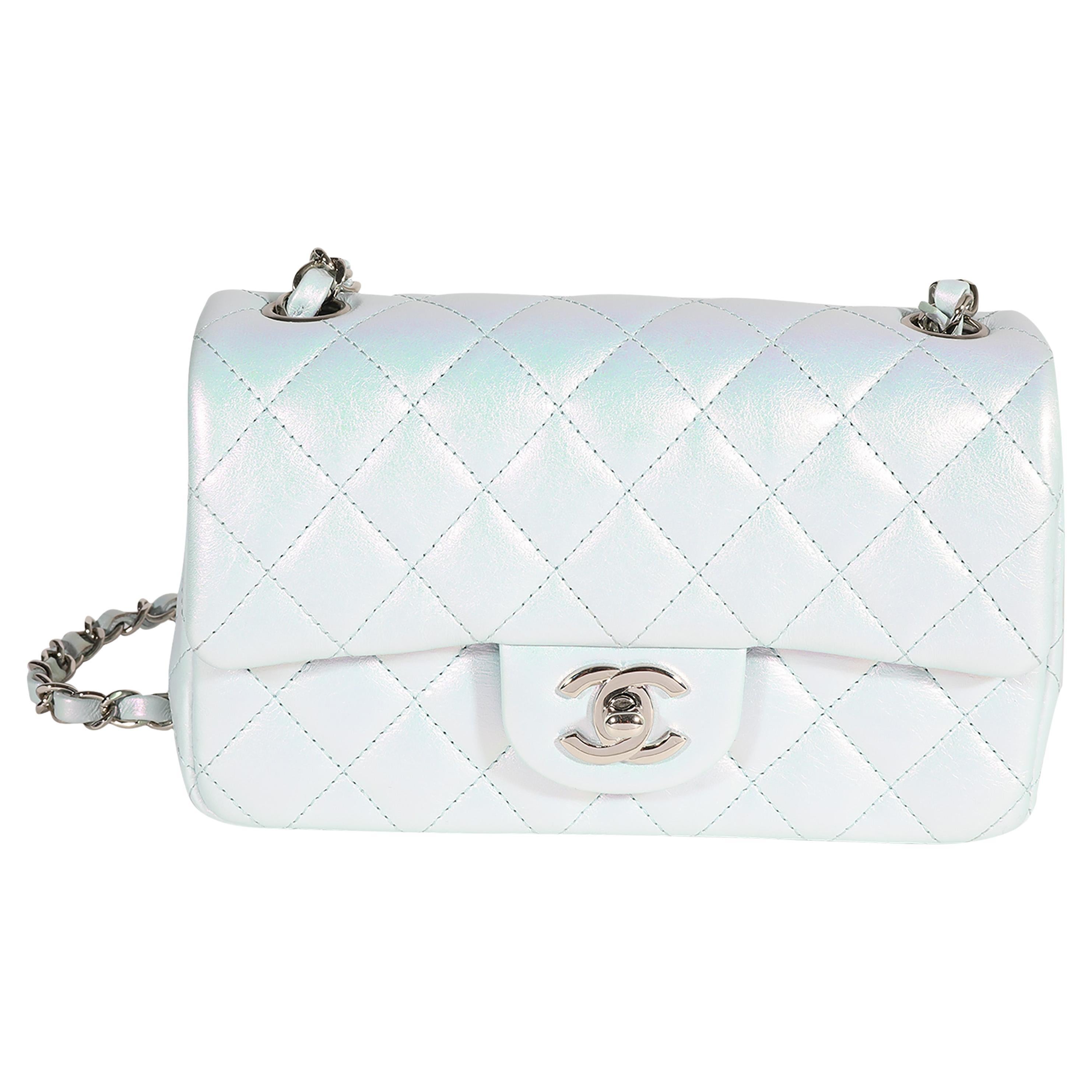 Chanel Iridescent Blue Quilted Calfskin Mini Rectangular Classic Flap Bag