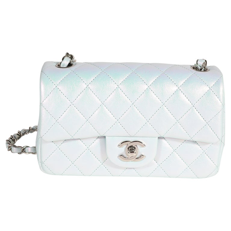Chanel Iridescent Blue Quilted Calfskin Mini Rectangular Classic Flap Bag  at 1stDibs
