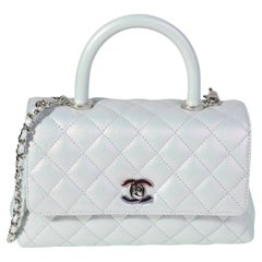 Chanel Iridescent Blue Quilted Caviar Mini Coco Top Handle Flap Bag