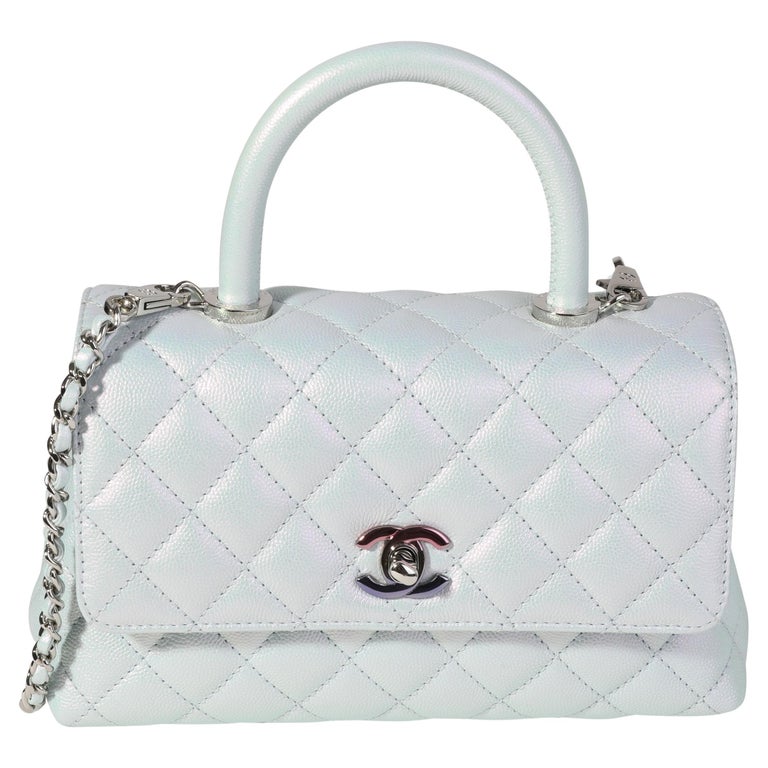 Chanel Iridescent Blue Quilted Caviar Mini Coco Top Handle Flap Bag For ...