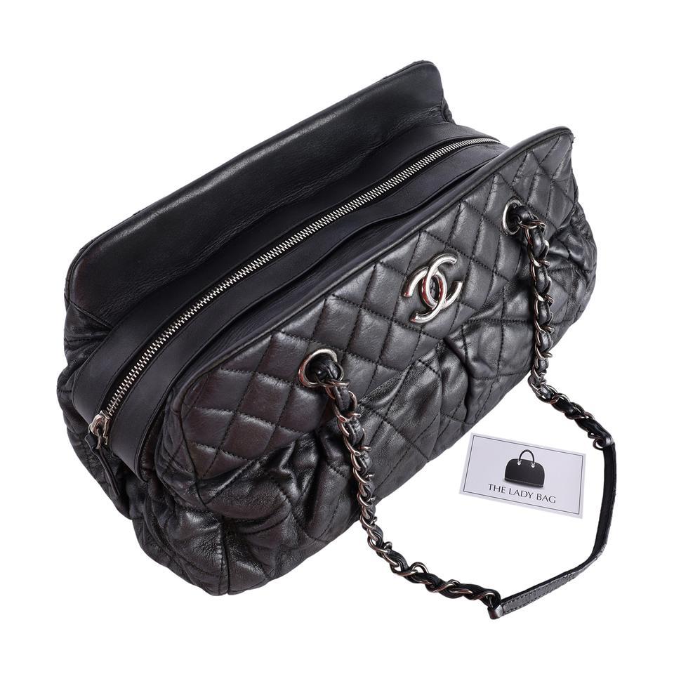 Women's Chanel Iridescent Calfskin Quilted Bowling Bag Black For Sale