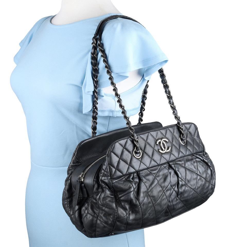 Chanel Iridescent Calfskin Quilted Bowling Bag Black For Sale 3