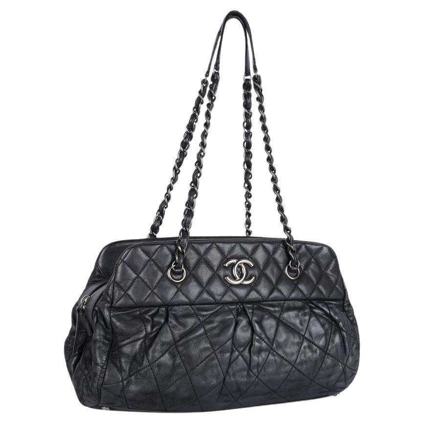 Chanel Iridescent Calfskin Quilted Bowling Bag Black For Sale
