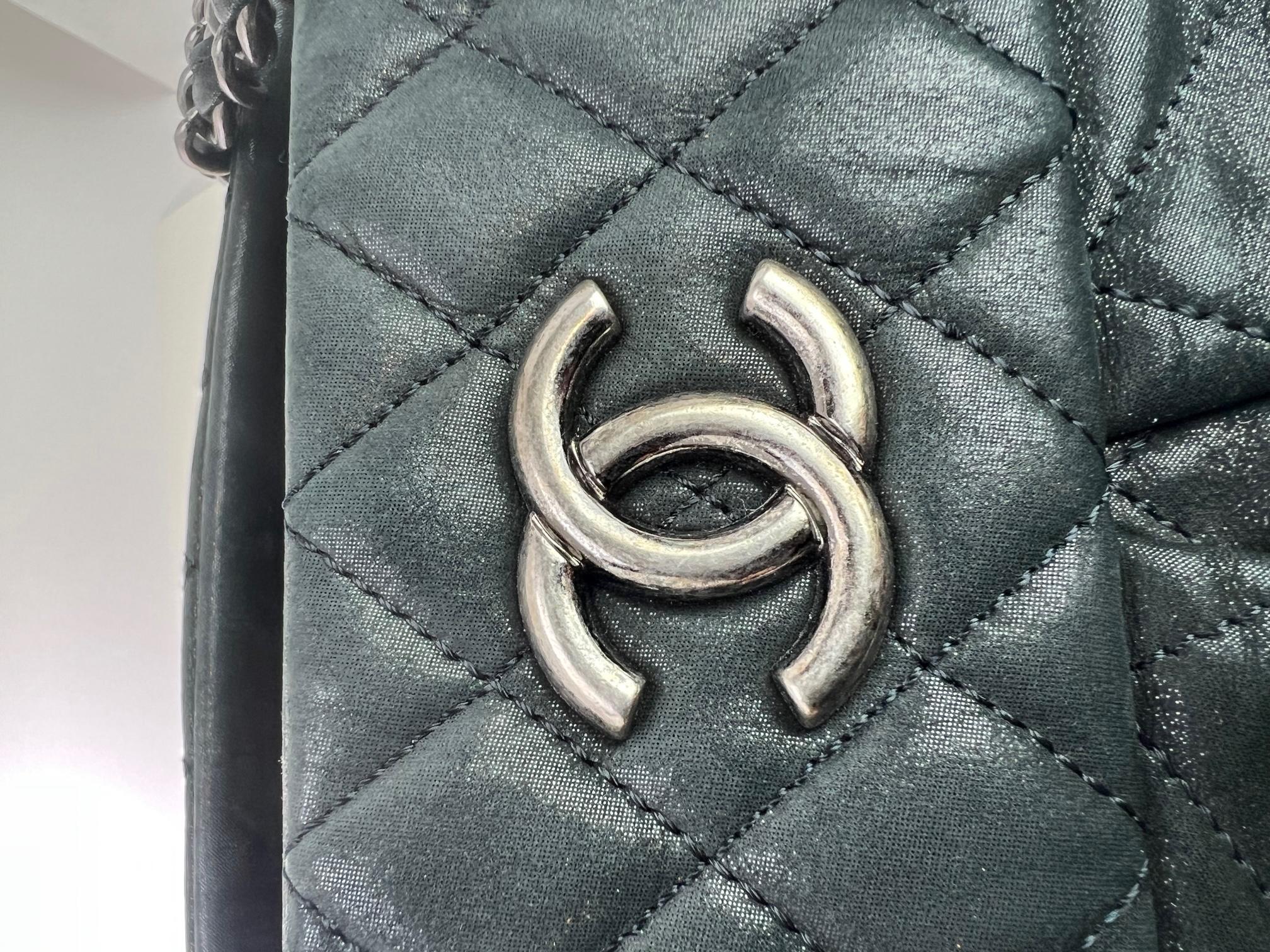 Chanel Iridescent Calfskin Quilted CC Tote Black For Sale 9