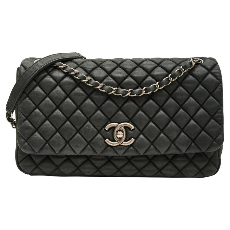 Chanel Iridescent CC Black Calfskin Quilted Large Bubble Flap Bag (2012)  For Sale at 1stDibs