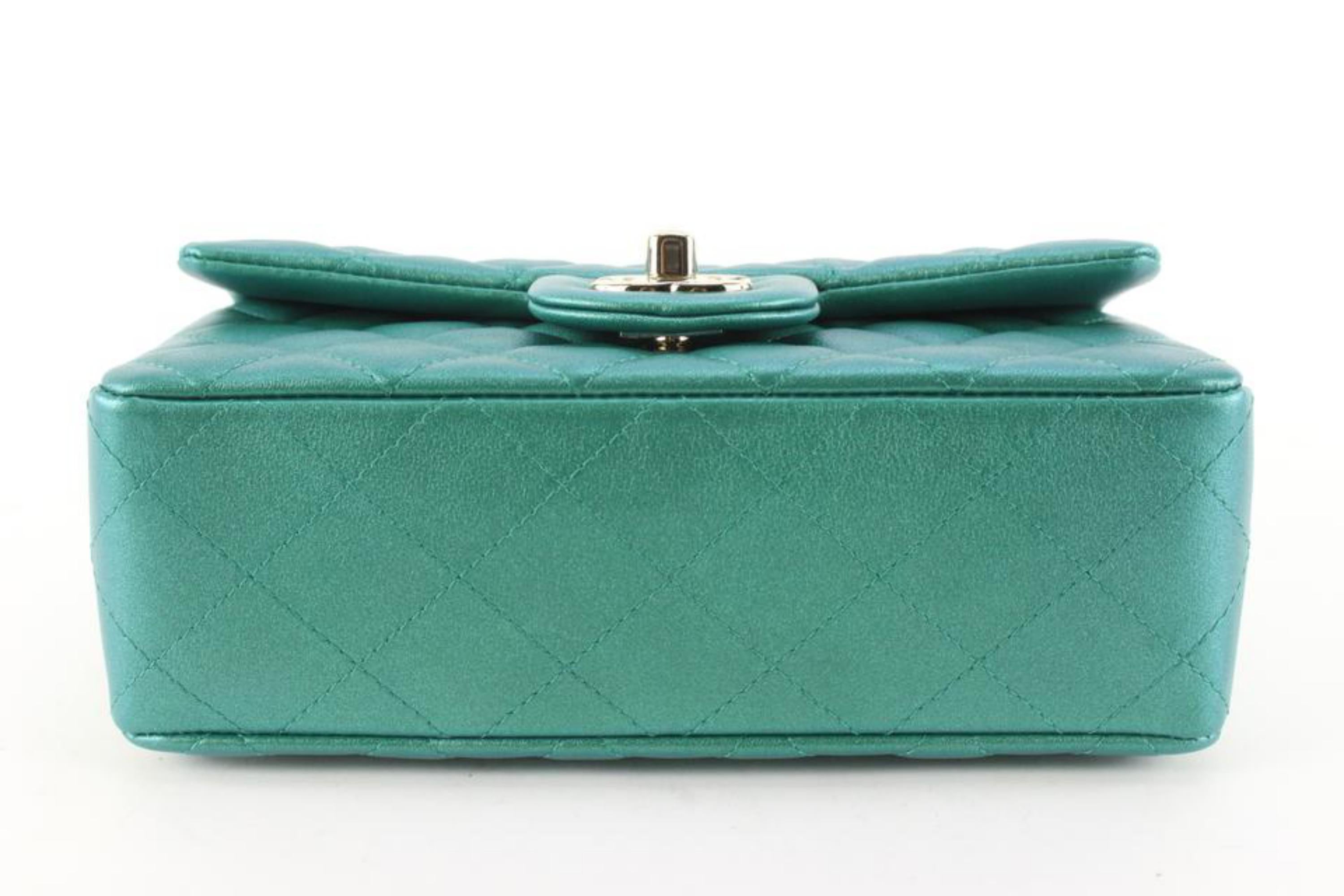 Chanel Iridescent Emerald Green Lambskin Classic Mini Flap GHW 3cz712s 5