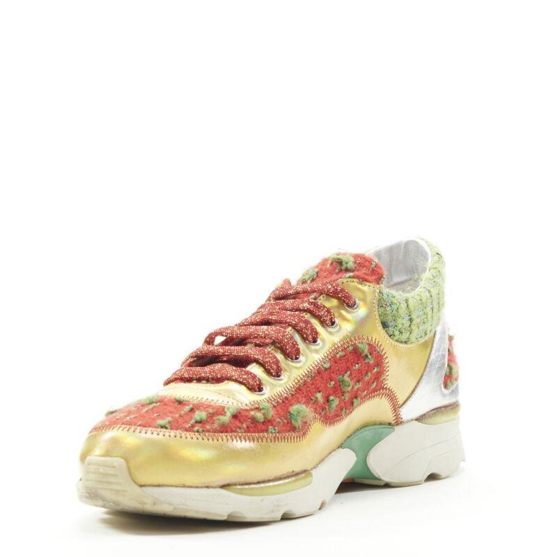 CHANEL iridescent gold red green tweed low top sneaker EU36.5 In Good Condition In Hong Kong, NT