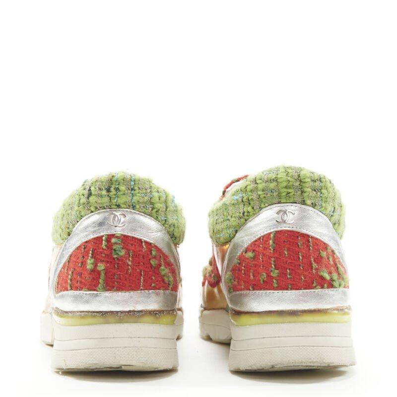 Women's CHANEL iridescent gold red green tweed low top sneaker EU36.5