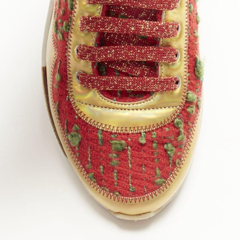 CHANEL iridescent gold red green tweed low top sneaker EU36.5 1