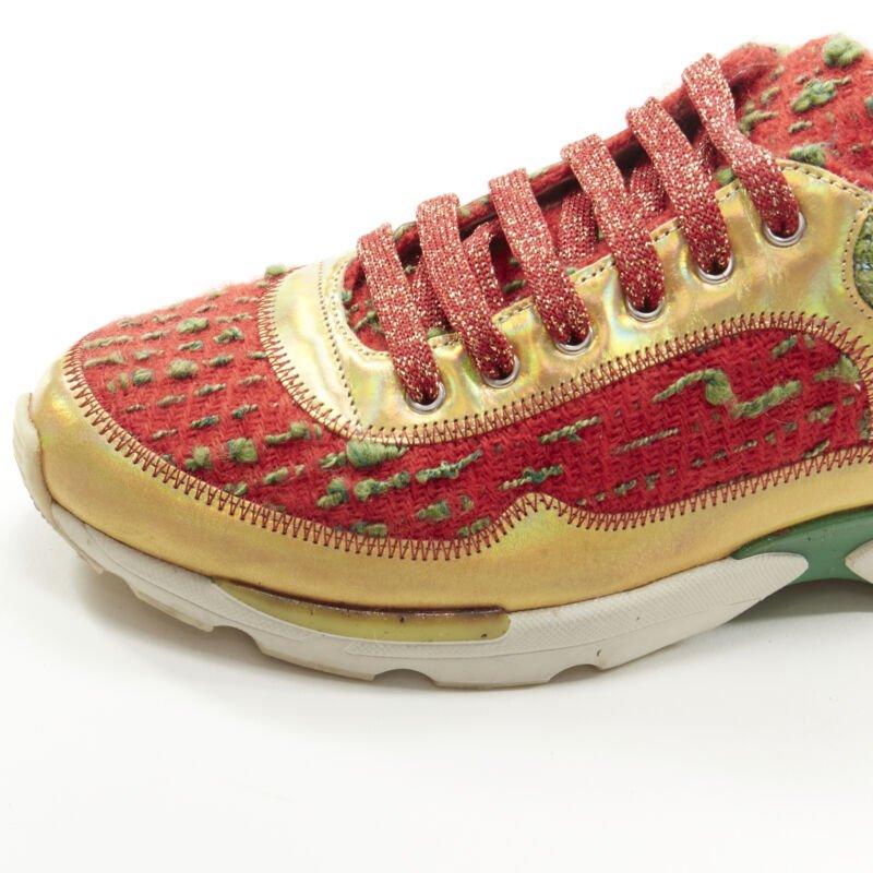 CHANEL iridescent gold red green tweed low top sneaker EU36.5 2