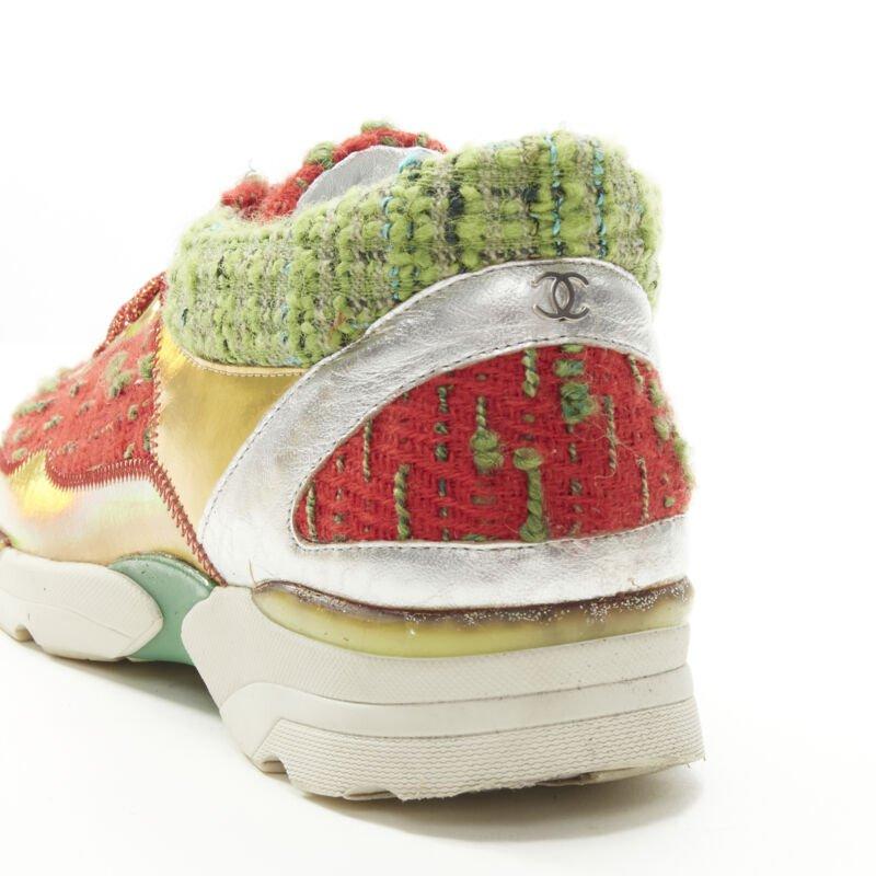 CHANEL iridescent gold red green tweed low top sneaker EU36.5 3