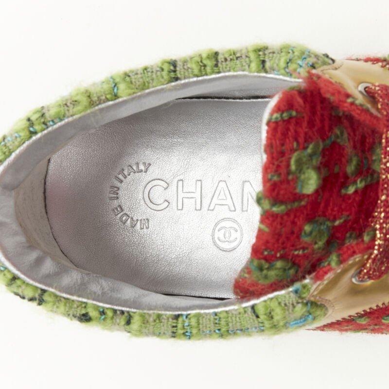 CHANEL iridescent gold red green tweed low top sneaker EU36.5 4