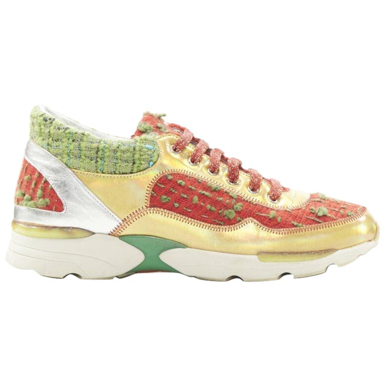 CHANEL iridescent gold red green tweed low top sneaker EU36.5