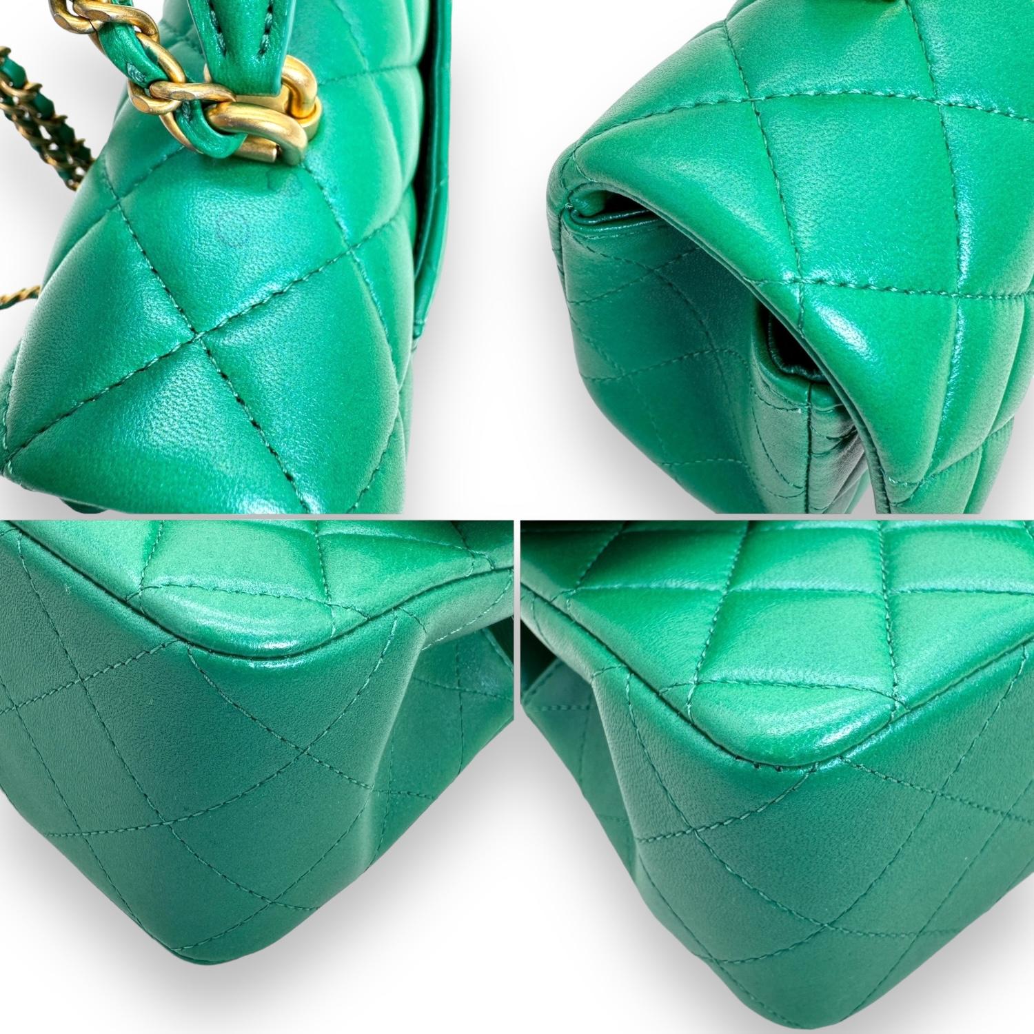 Chanel Iridescent Green Lambskin Quilted Mini Top Handle Flap 6