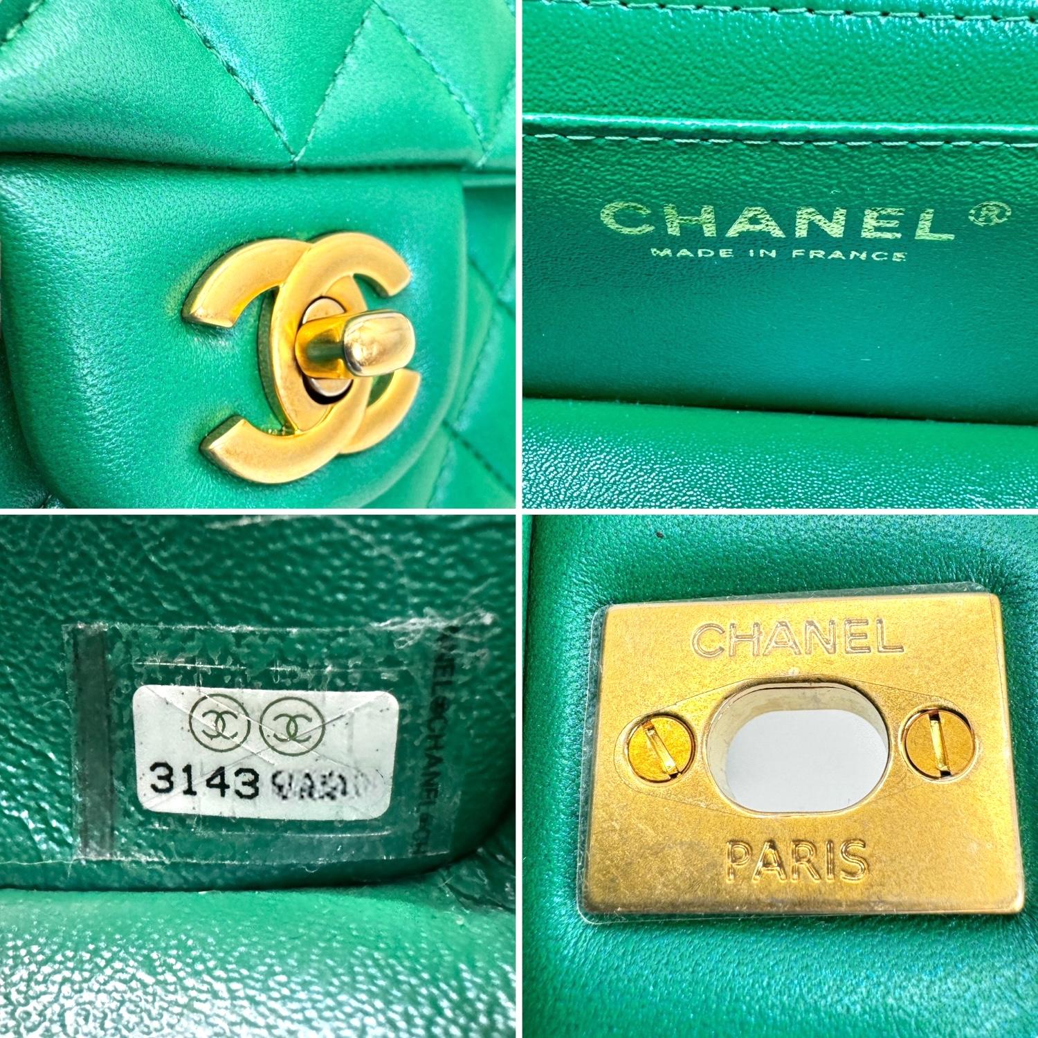 Chanel Iridescent Green Lambskin Quilted Mini Top Handle Flap 5