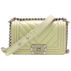 Chanel Iridescent Green Small Chevron Boy Bag at 1stDibs