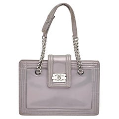Chanel Iridescent Grey Patent Leather Boy Flap Shopper Tote