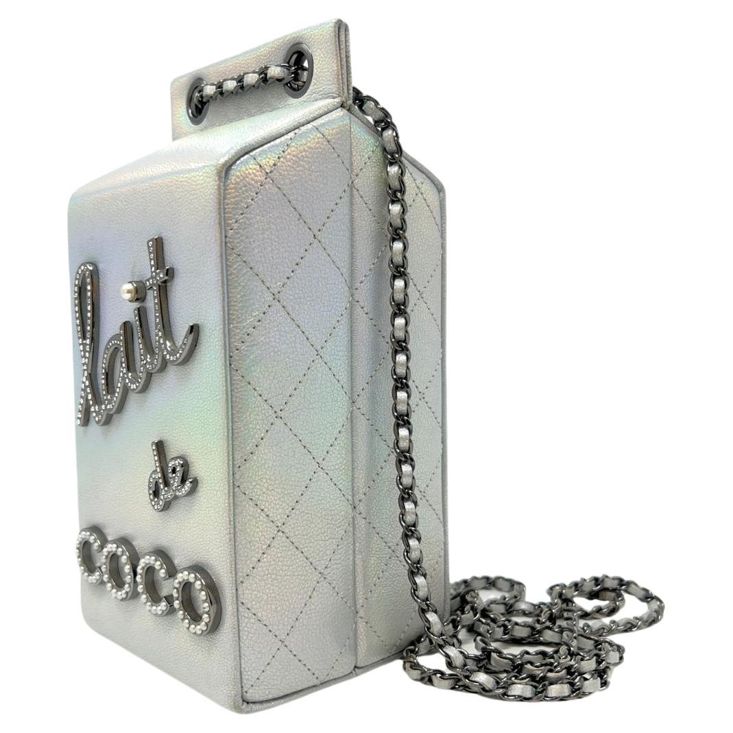 Chanel Iridescent Lait de Coco Milk Carton Bag Ruthenium Hardware 2014 For Sale
