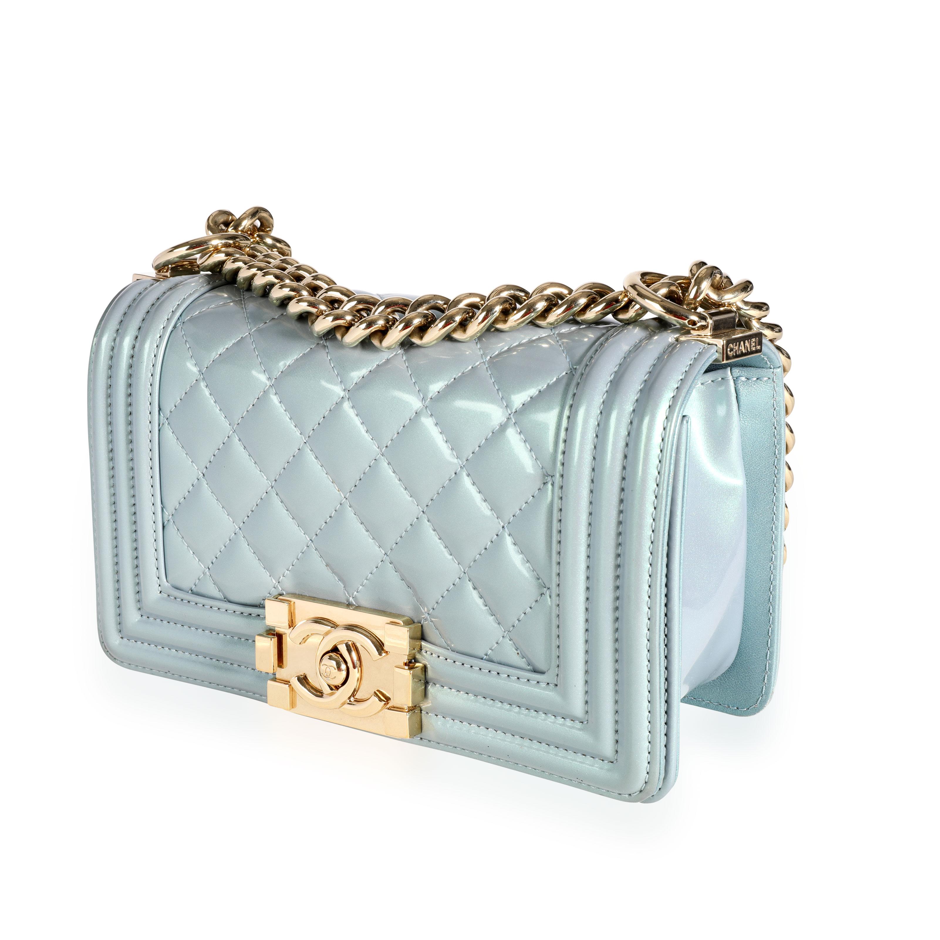 Women's Chanel Iridescent Light Blue Patent Leather Small Boy Bag
