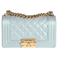 Chanel Iridescent Light Blue Patent Leather Small Boy Bag