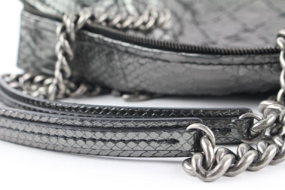 Chanel Iridescent Metallic Silver Python Bowler Chain Boston Bag 671cas318 4