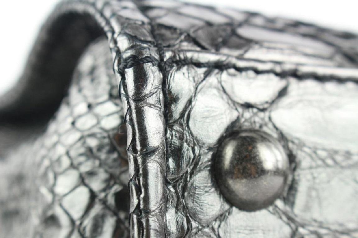 Chanel Iridescent Metallic Silver Python Bowler Chain Boston Bag 671cas318 5
