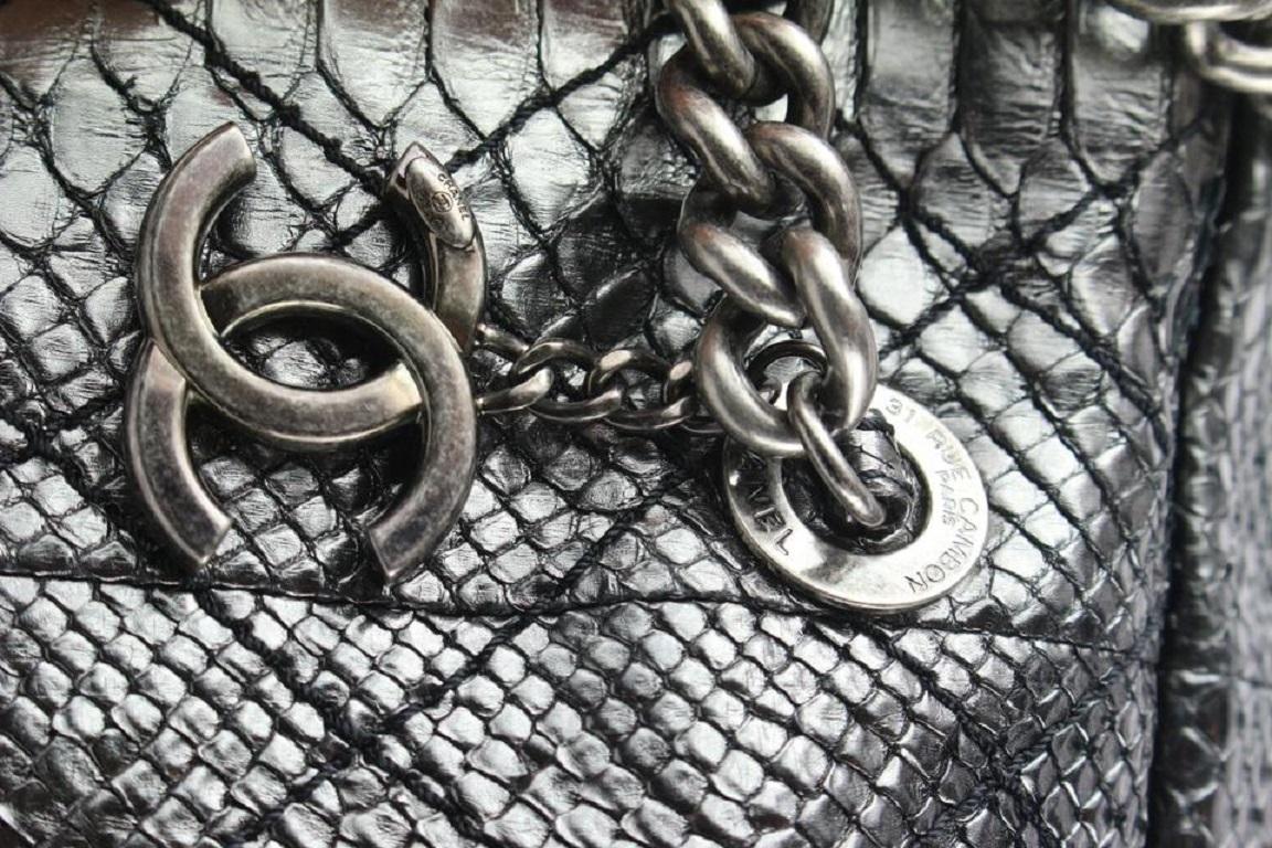 Chanel Iridescent Metallic Silver Python Bowler Chain Boston Bag 671cas318 6