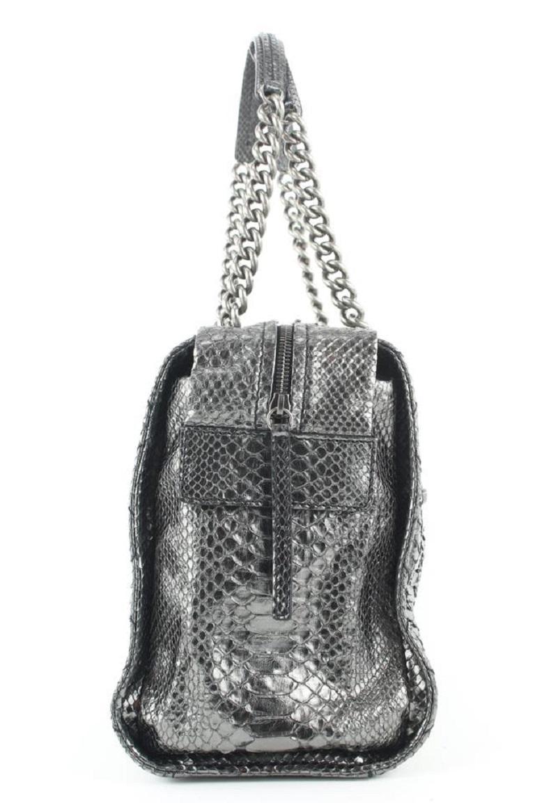 Chanel Iridescent Metallic Silver Python Bowler Chain Boston Bag 671cas318 3