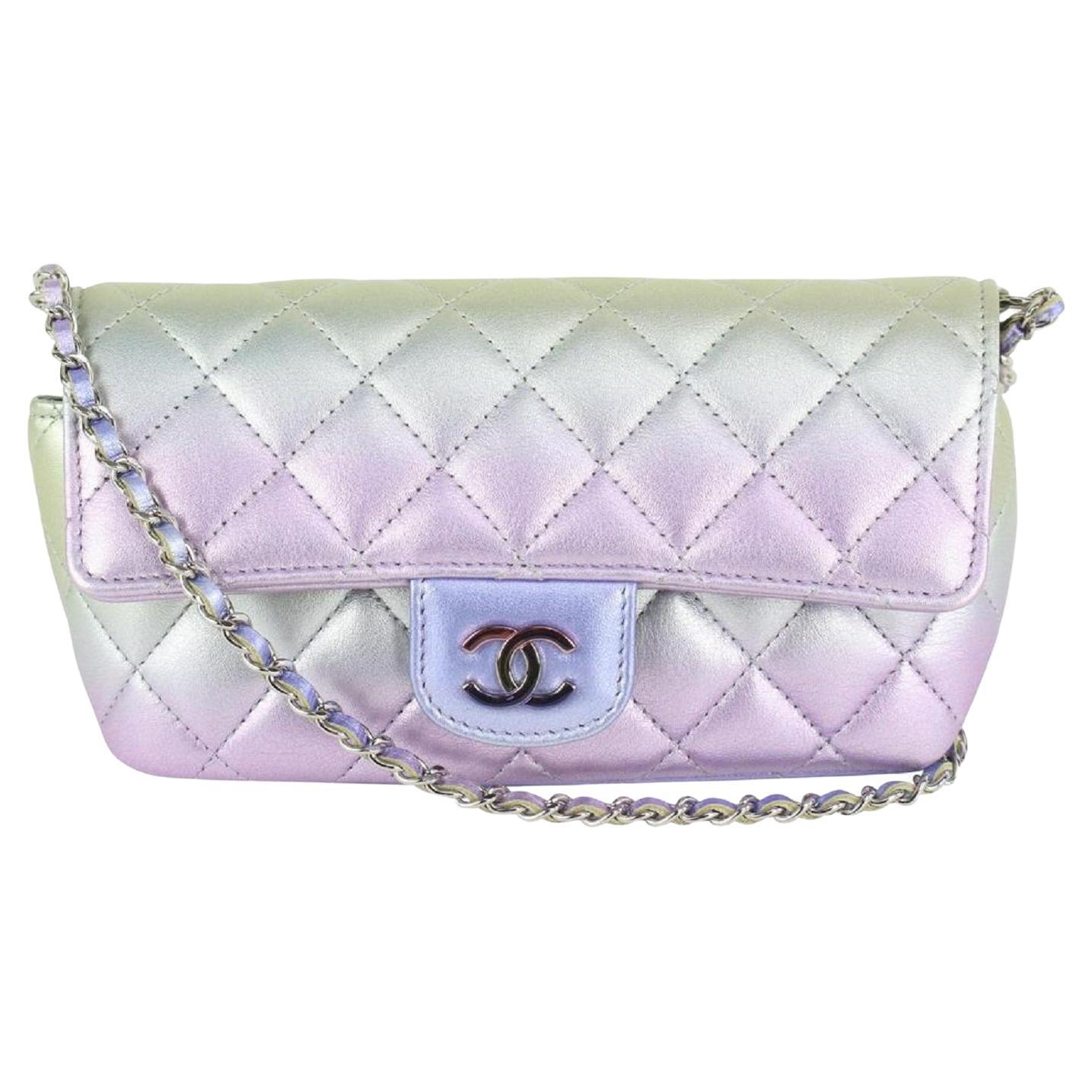 Chanel Pink Ombre Leather Mini Rectangular Flap Top Handle Bag